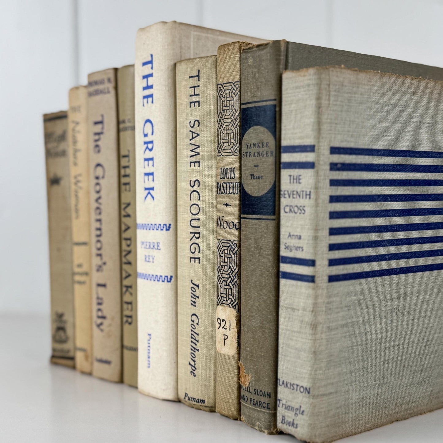 Vintage Blue and Cream Book Set: Coastal Cottage Shelf Decor - Pretty Old Books