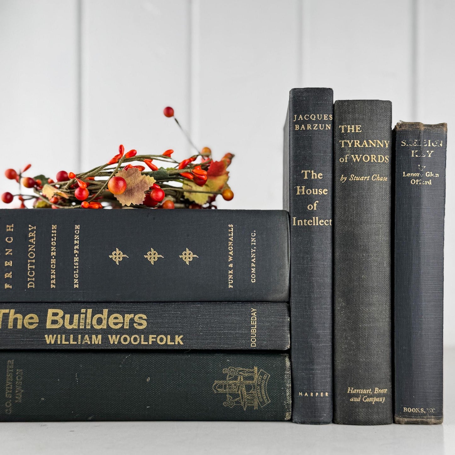 Vintage Faded Dark Gray Masculine Mid Century Books for Shelf Styling - Pretty Old Books