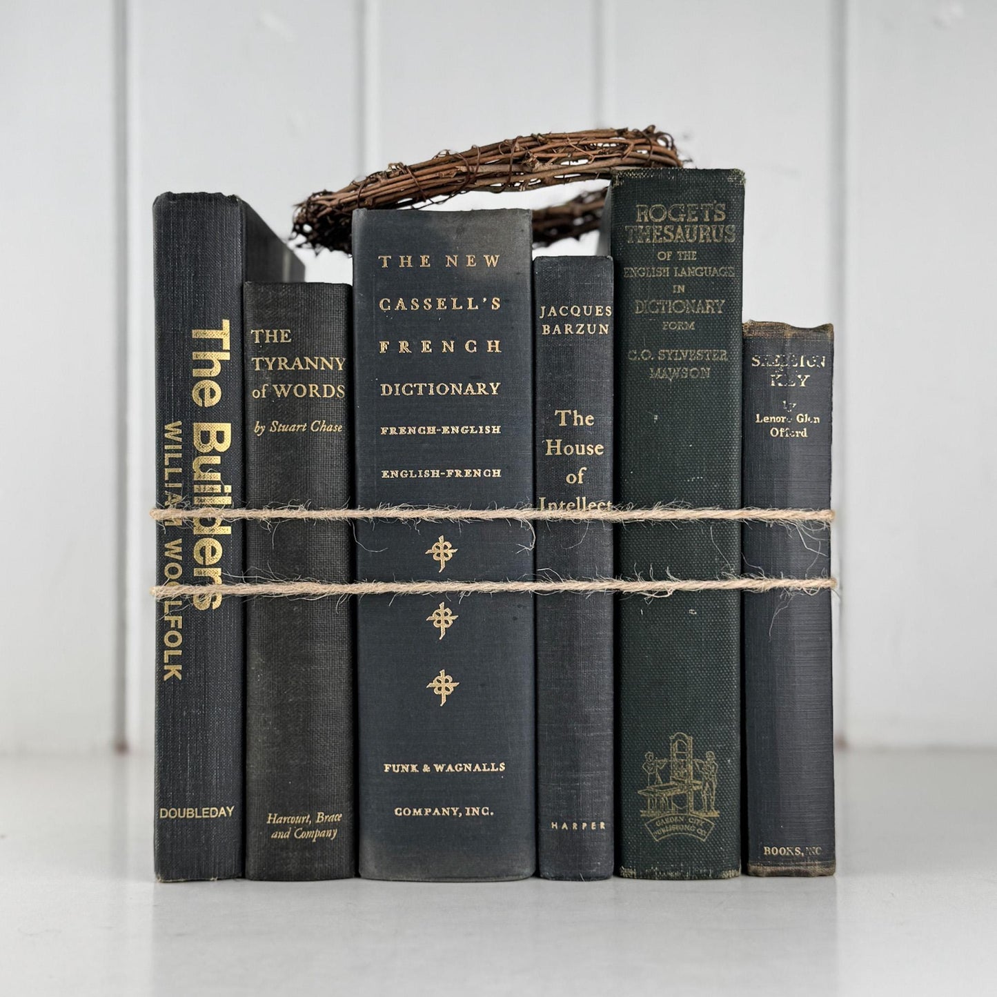 Vintage Faded Dark Gray Masculine Mid Century Books for Shelf Styling - Pretty Old Books