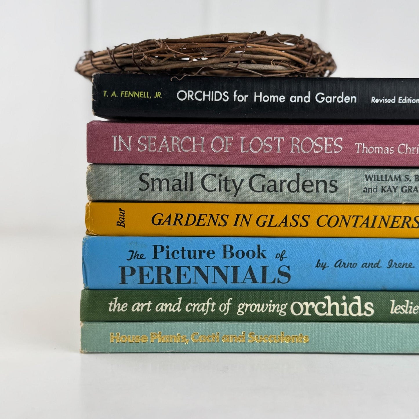 Vintage Gardening Botanical Floral Books in Fun Colors For Gardeners and Decor - Pretty Old Books