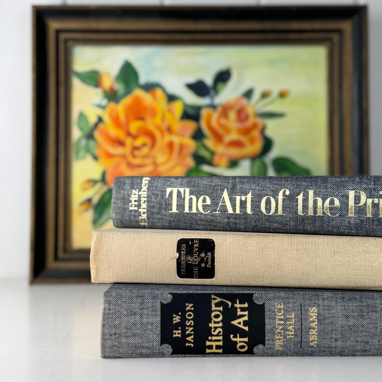 Vintage Gray and Cream Oversized Fine Art Book Bundle - Pretty Old Books