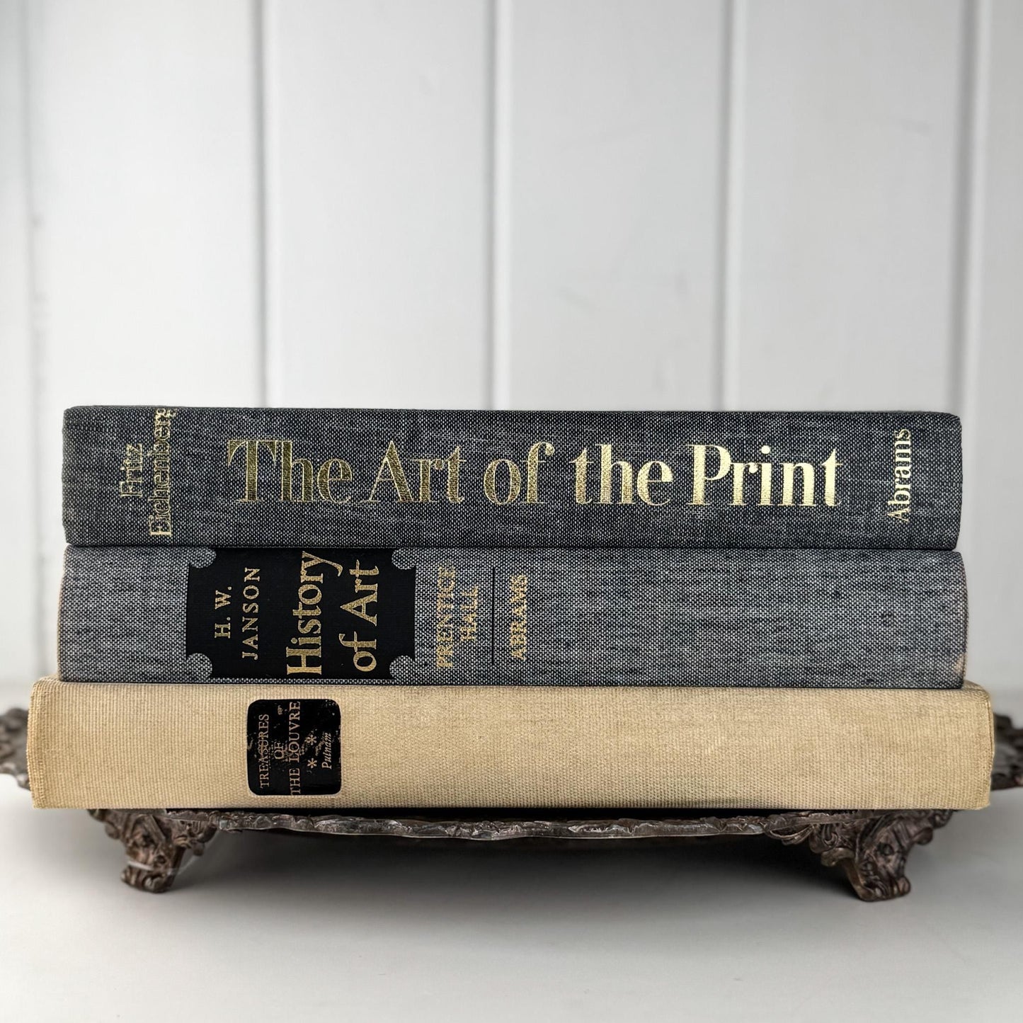 Vintage Gray and Cream Oversized Fine Art Book Bundle - Pretty Old Books
