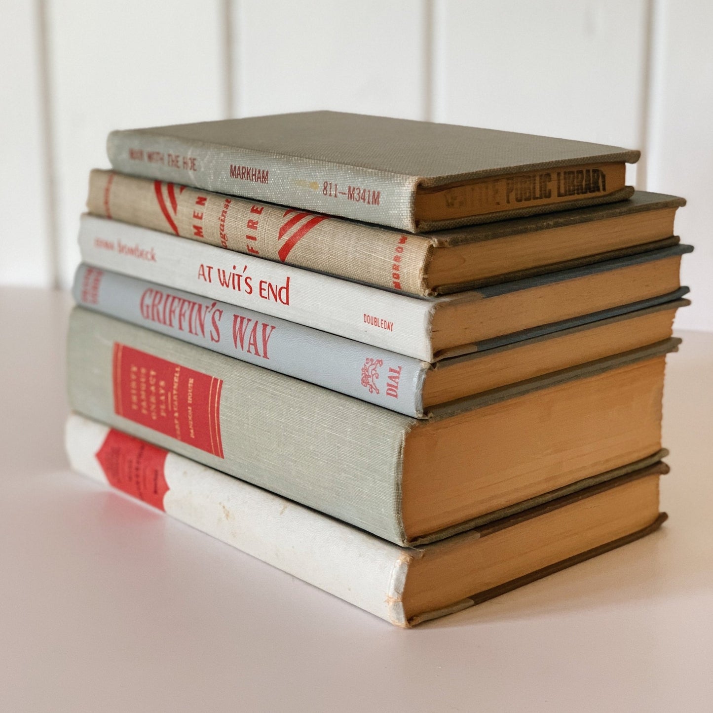 Vintage Gray and Red Book Set, Mid - Century Modern Books for Shelf Styling - Pretty Old Books