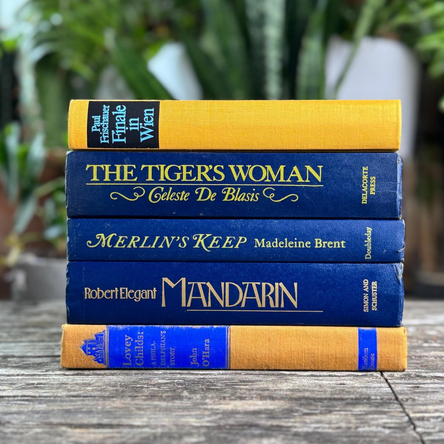 Vintage Mid Century Blue & Yellow Book Set For Shelf Styling - Pretty Old Books