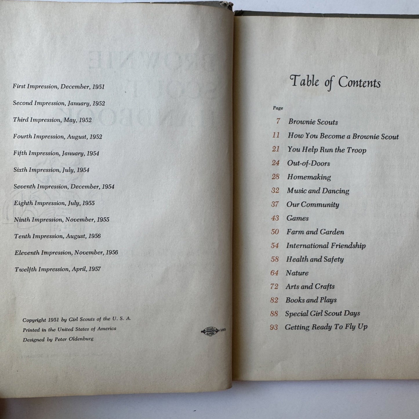 Vintage Mid Century Brownie Scout Handbook, 1957, Girl Scout Guide Hardcover - Pretty Old Books