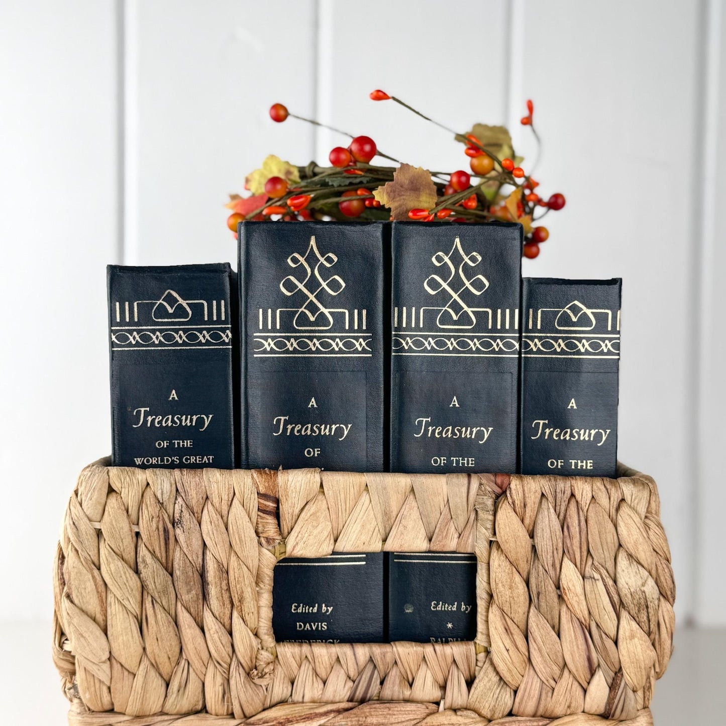 Vintage Navy Blue and Gold Book Set of Literature, Quotes, Essays - Pretty Old Books