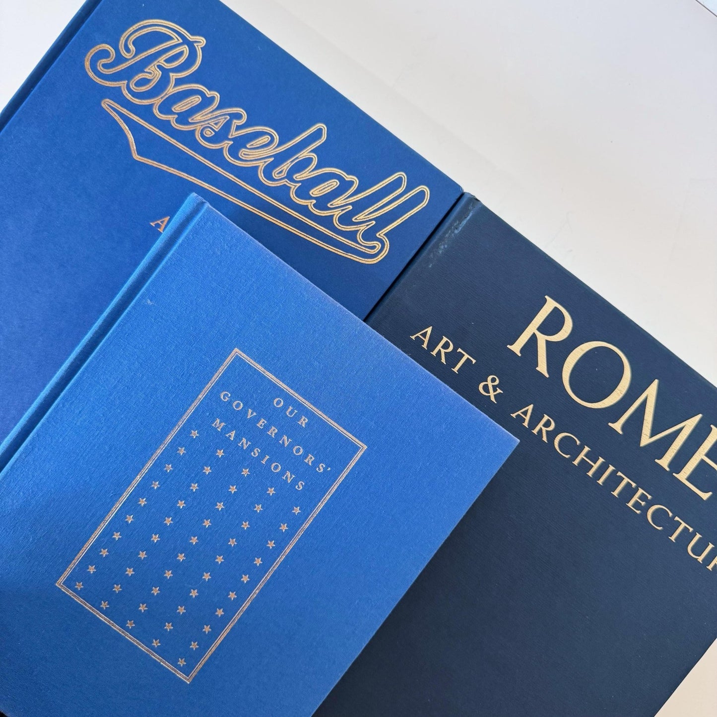Vintage Navy Blue Coffee Table Books For Decor, History and Culture Large Book Set for Bookshelf Styling - Pretty Old Books