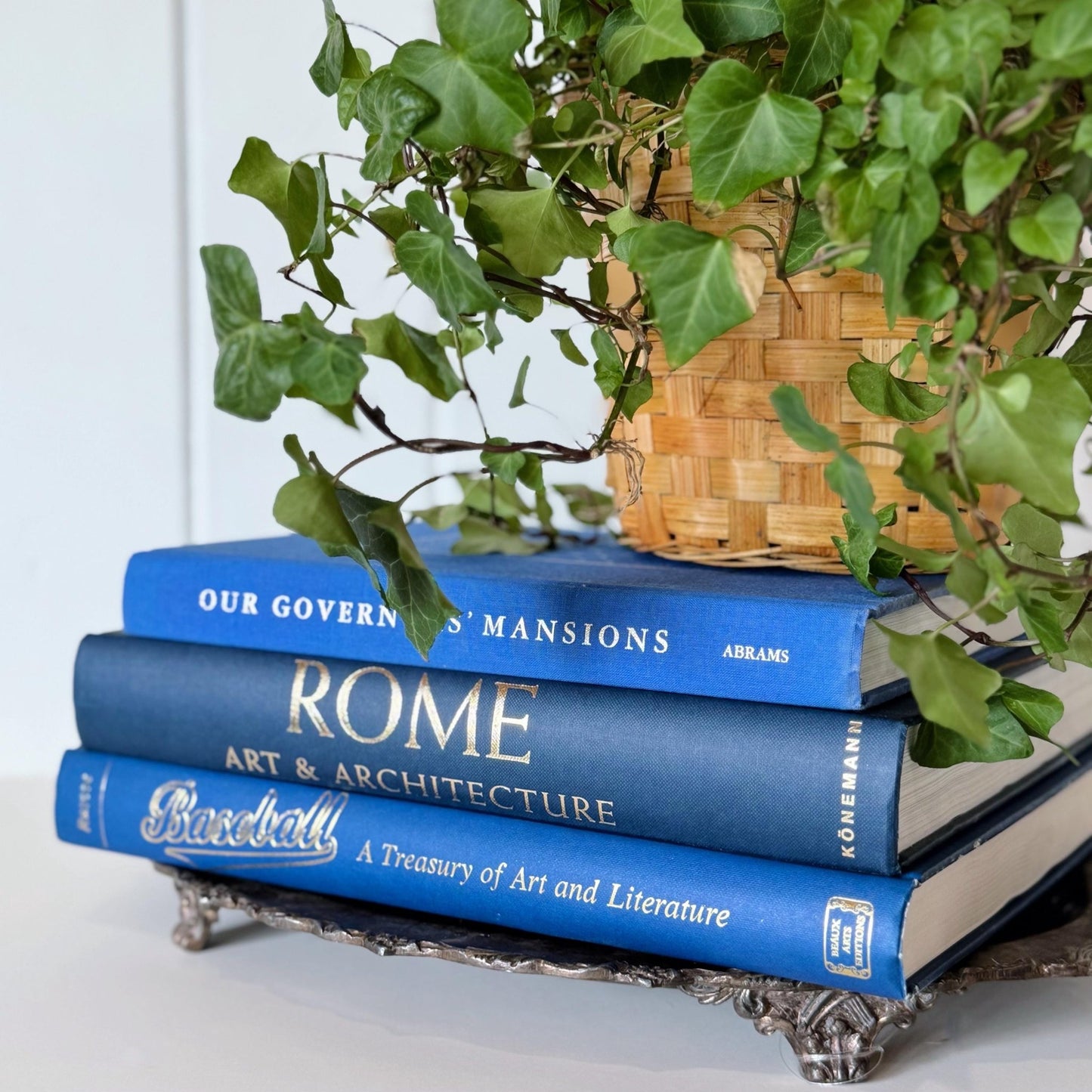 Vintage Navy Blue Coffee Table Books For Decor, History and Culture Large Book Set for Bookshelf Styling - Pretty Old Books