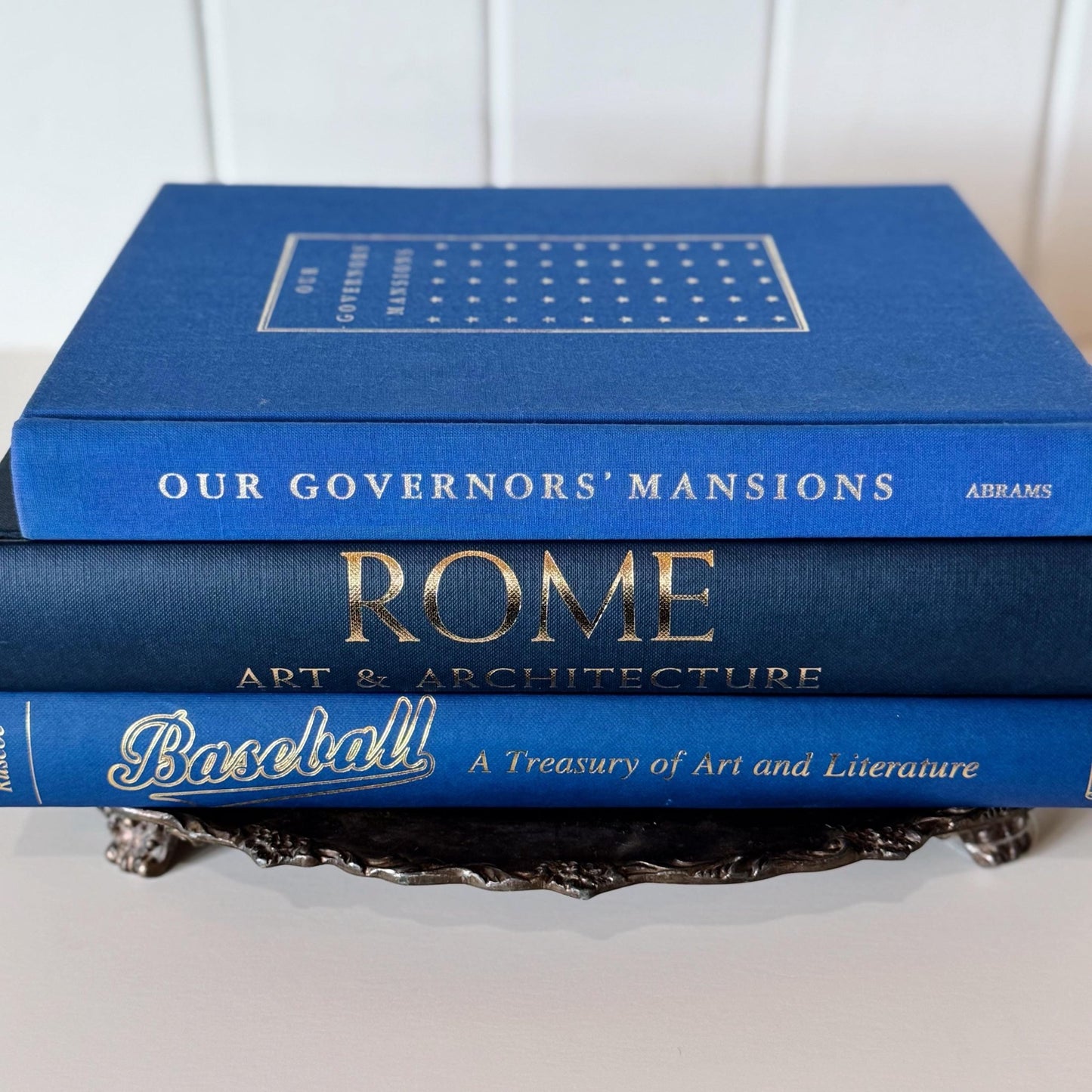 Vintage Navy Blue Coffee Table Books For Decor, History and Culture Large Book Set for Bookshelf Styling - Pretty Old Books