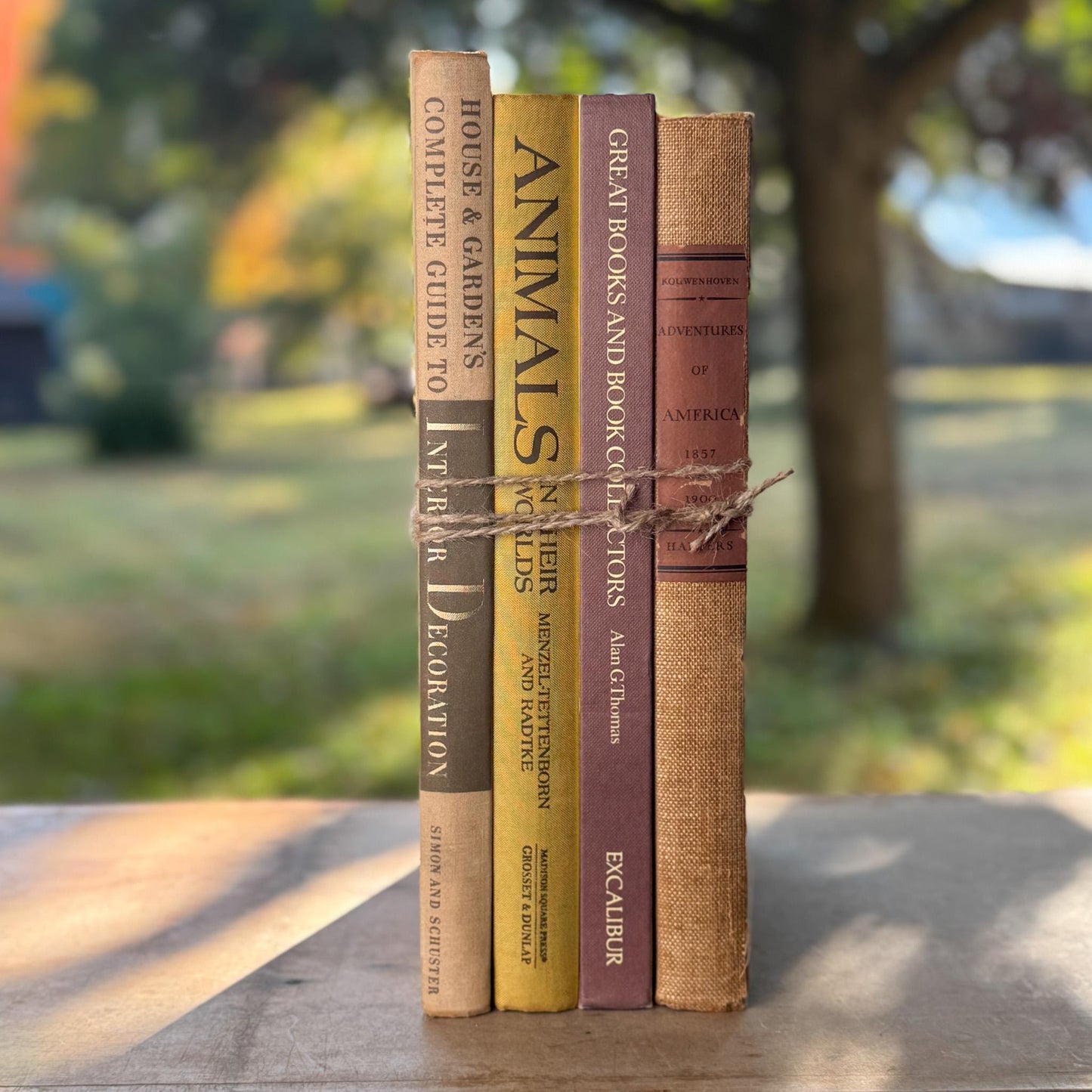 Vintage Neutral Coffee Table Book Bundle in Taupe, Brown, and Goldenrod - Pretty Old Books