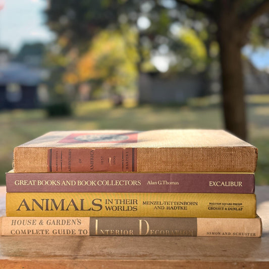 Vintage Neutral Coffee Table Book Bundle in Taupe, Brown, and Goldenrod - Pretty Old Books