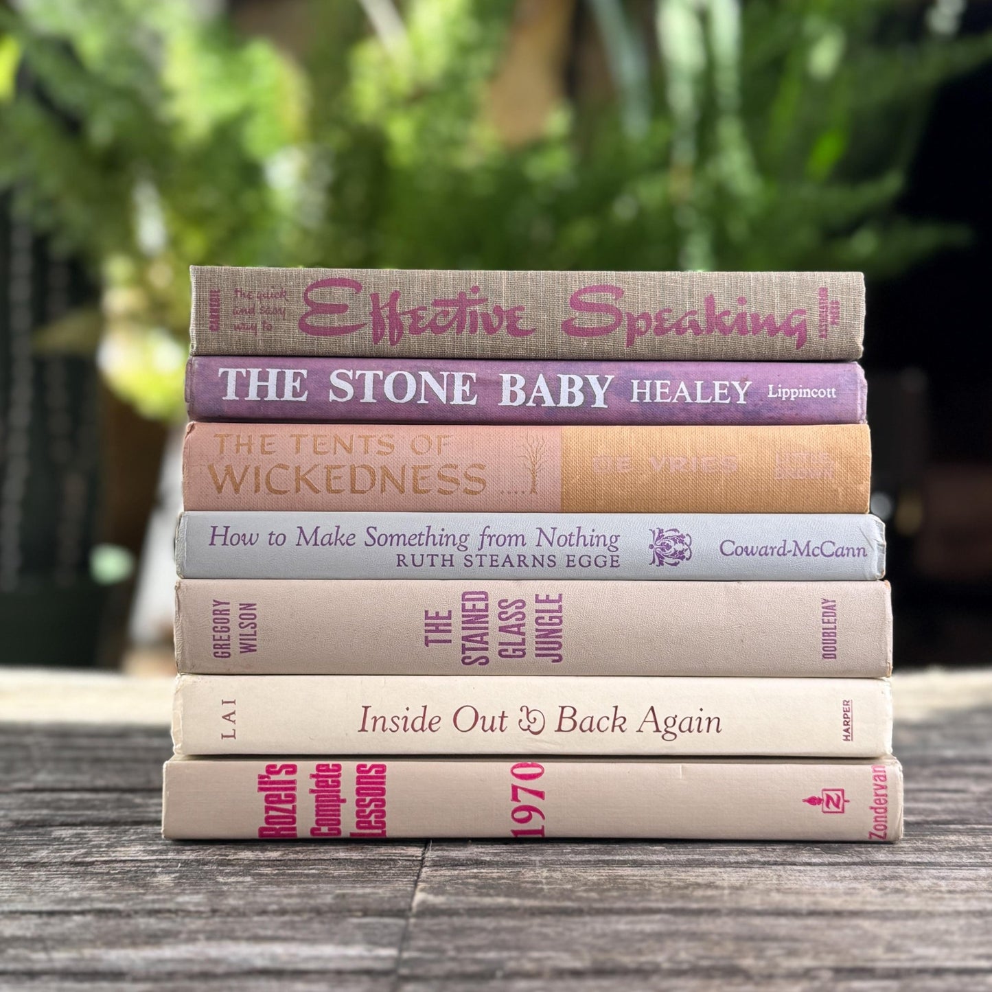 Vintage Taupe, Gray, Purple and Pink Lettering Book Set - Pretty Old Books