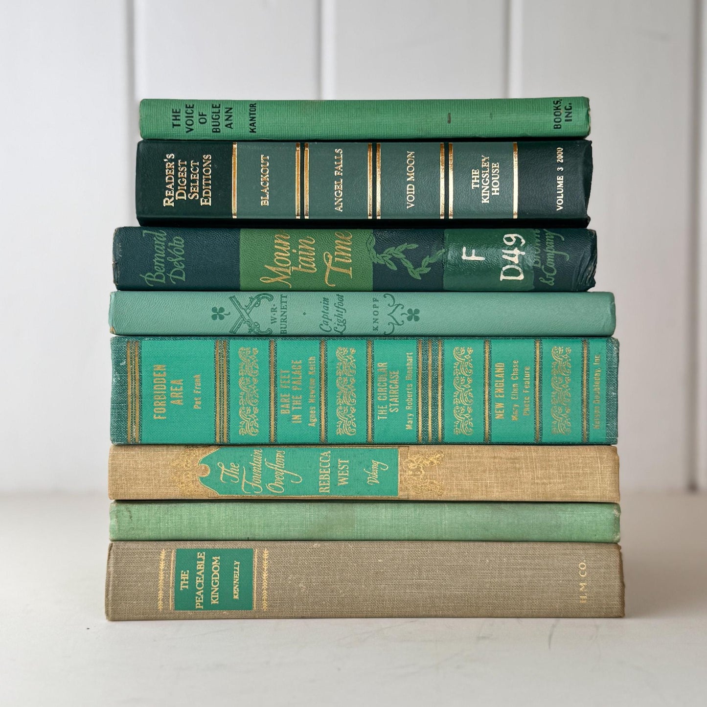 Vintage Teal Green and Tan Book Set for Shelf Styling and Decorating - Pretty Old Books