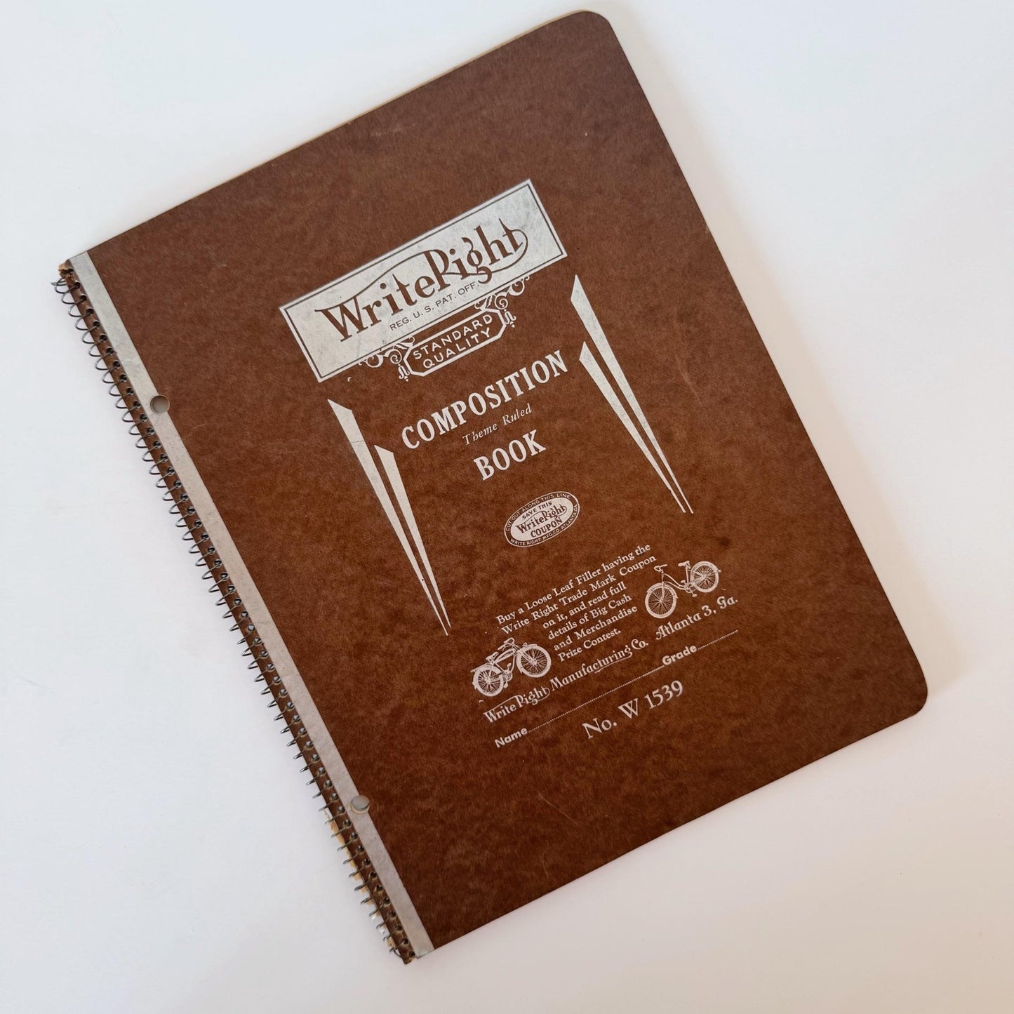 WriteRight Composition Theme - Ruled Book, Vintage Blank Notebook Paper, No. W 1539 - Pretty Old Books