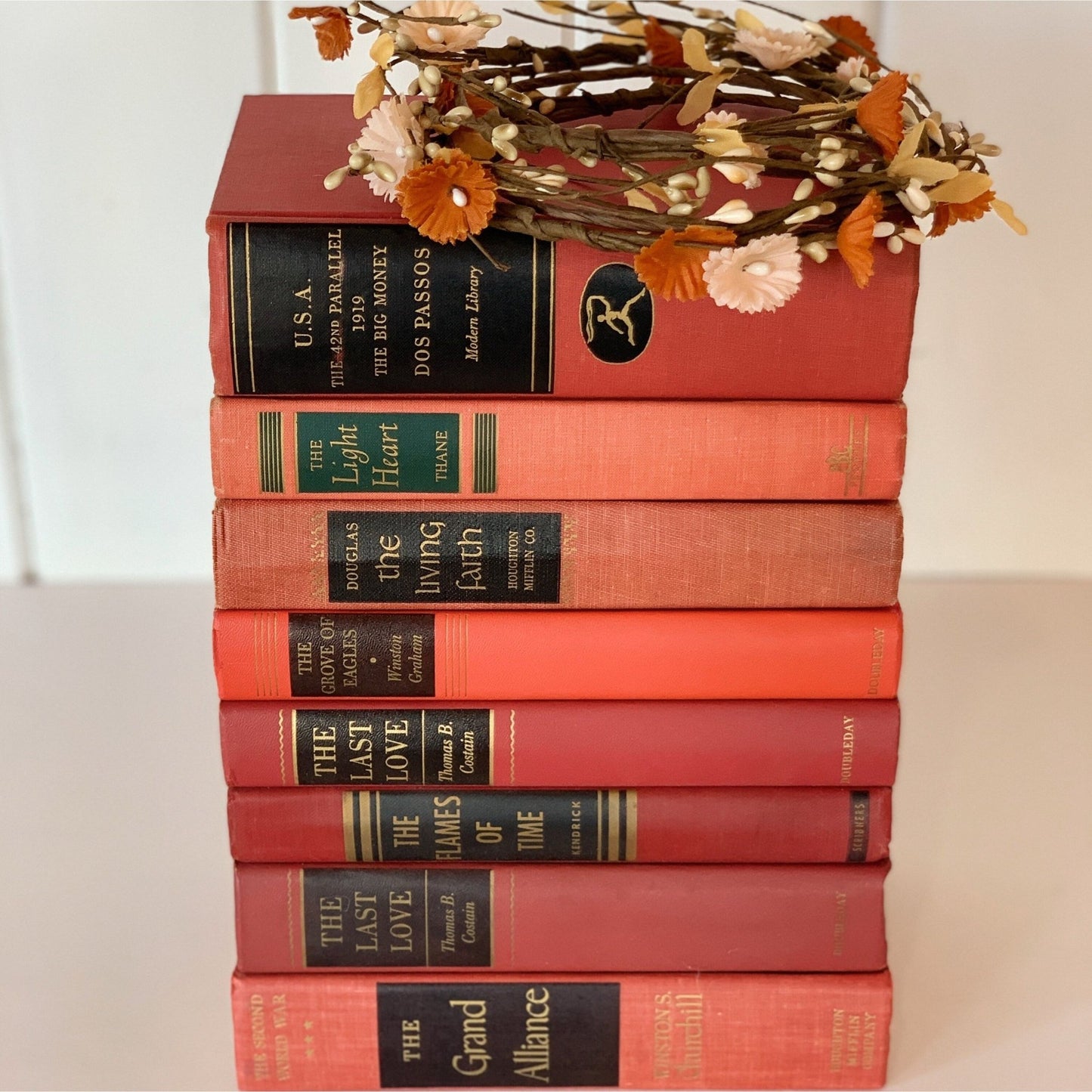 Bookshelf Decor, Red and Black Decorative Books for Display, Glam Bookshelf Decor - Pretty Old Books