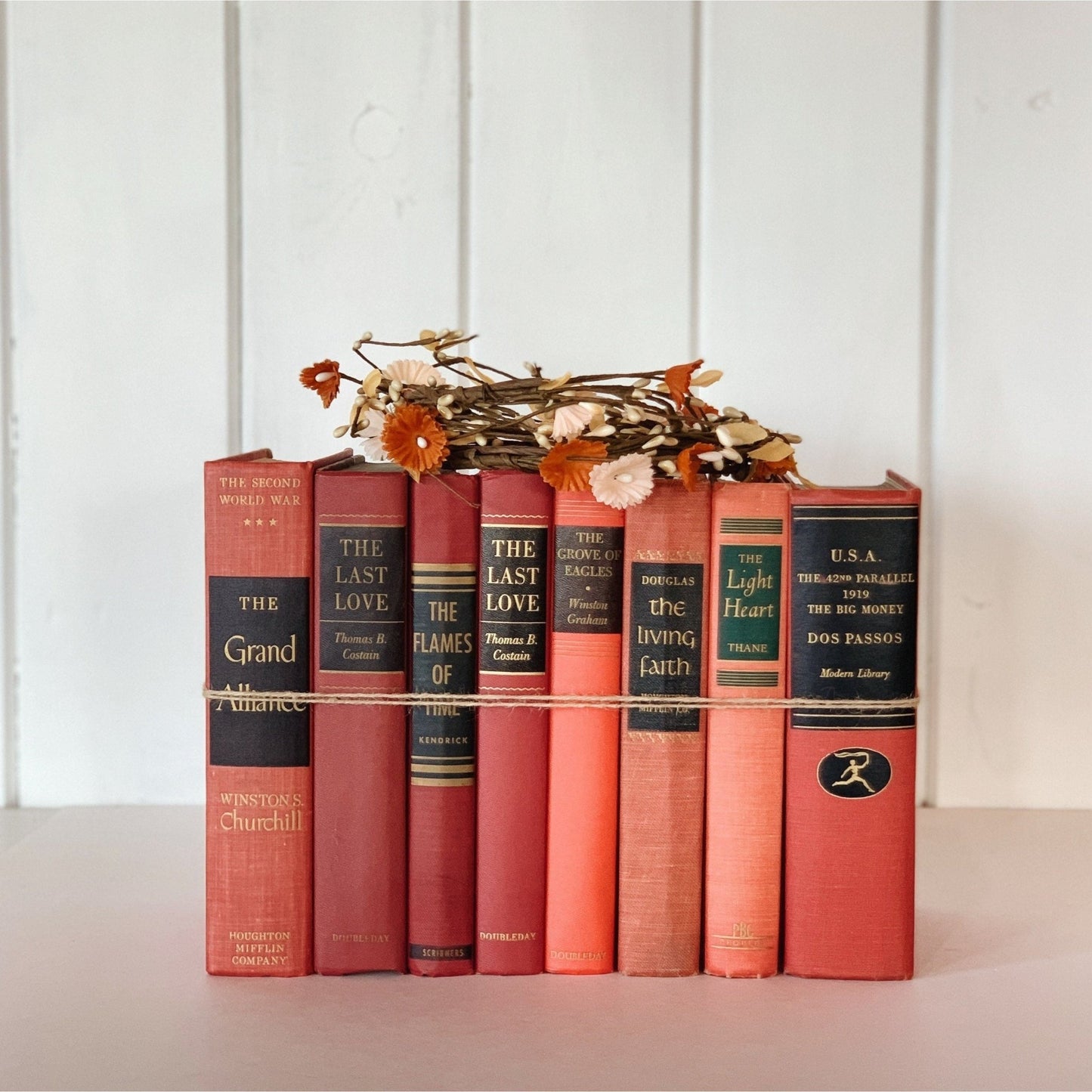 Bookshelf Decor, Red and Black Decorative Books for Display, Glam Bookshelf Decor - Pretty Old Books