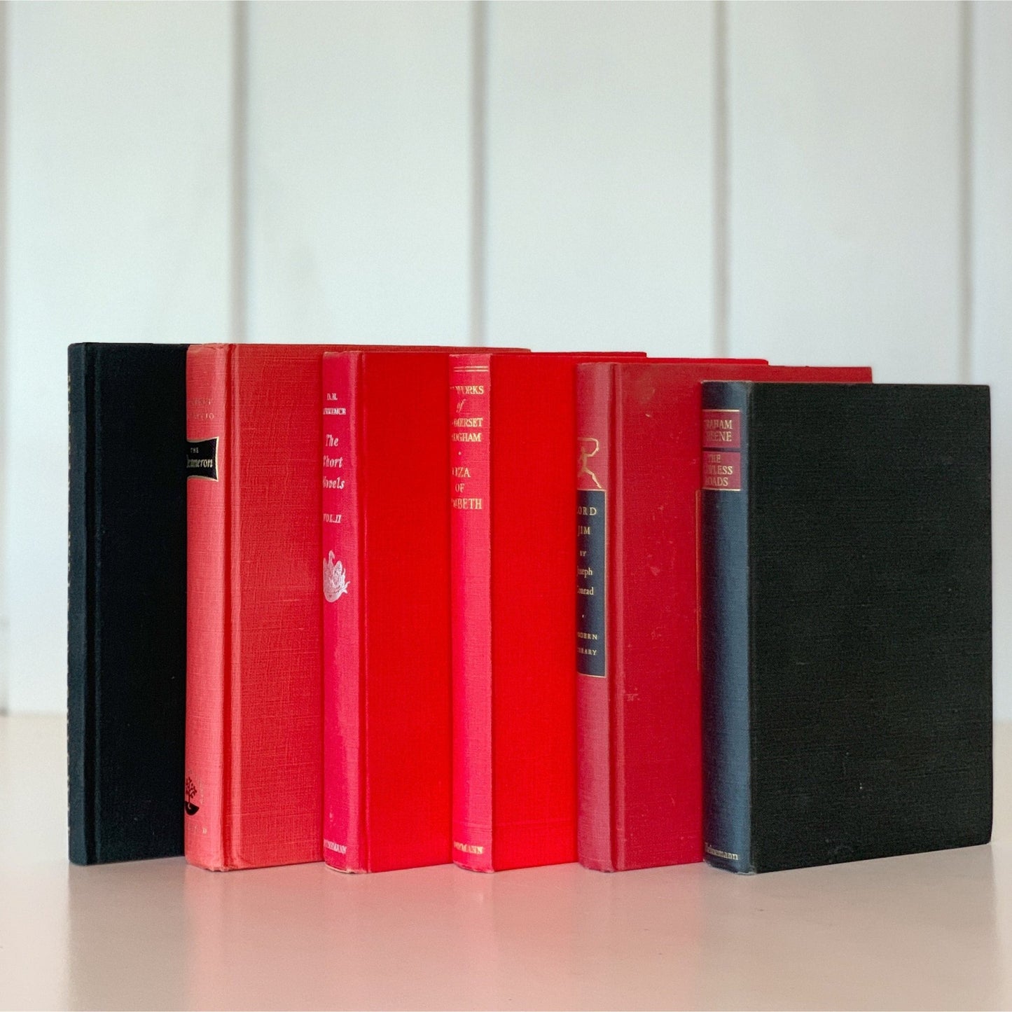 Bookshelf Decor, Small Red and Black Decorative Books for Display, Glam Bookshelf Decor - Pretty Old Books