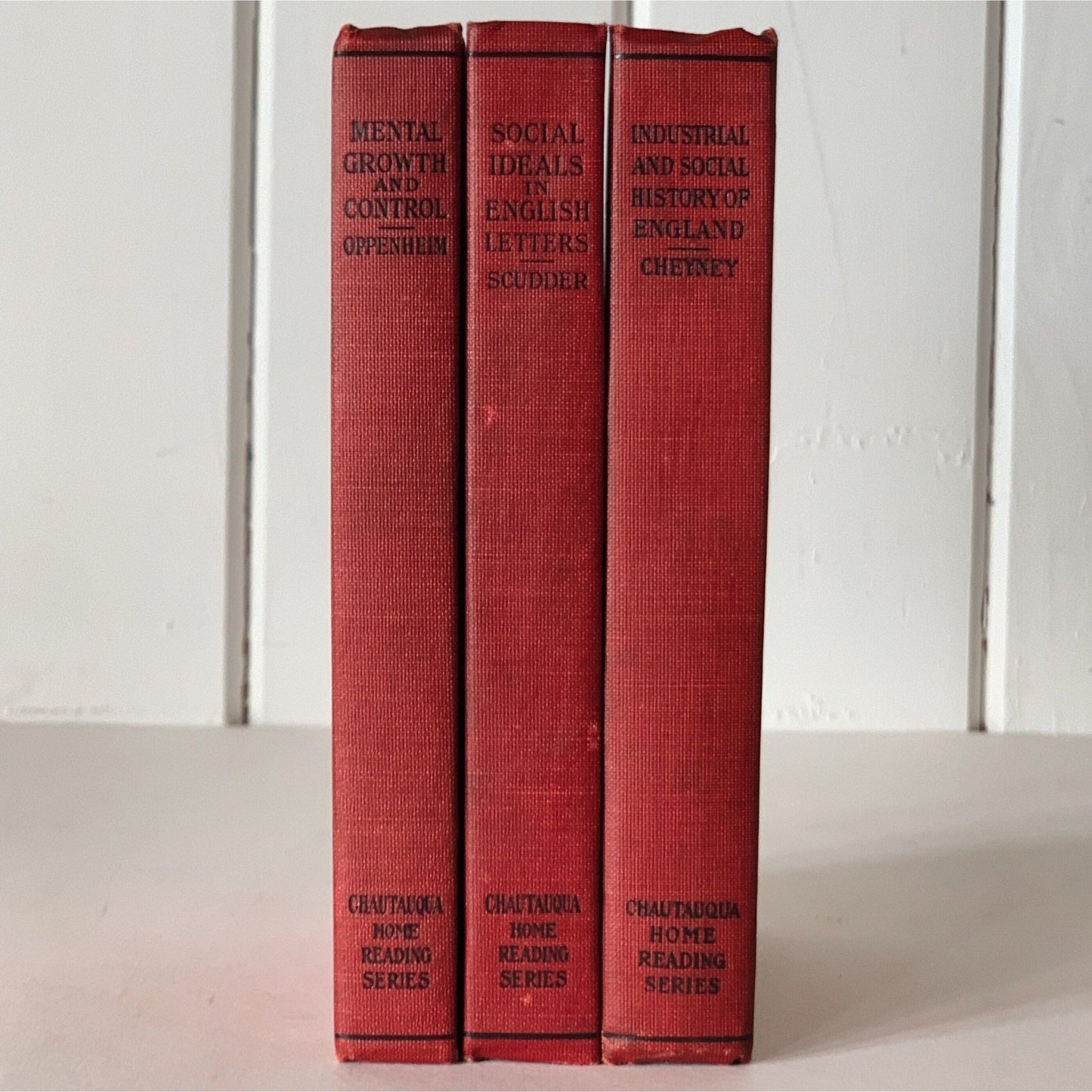 Chautaugua Home Reading Series Bundle, Small Red Decorative Book Set - Pretty Old Books