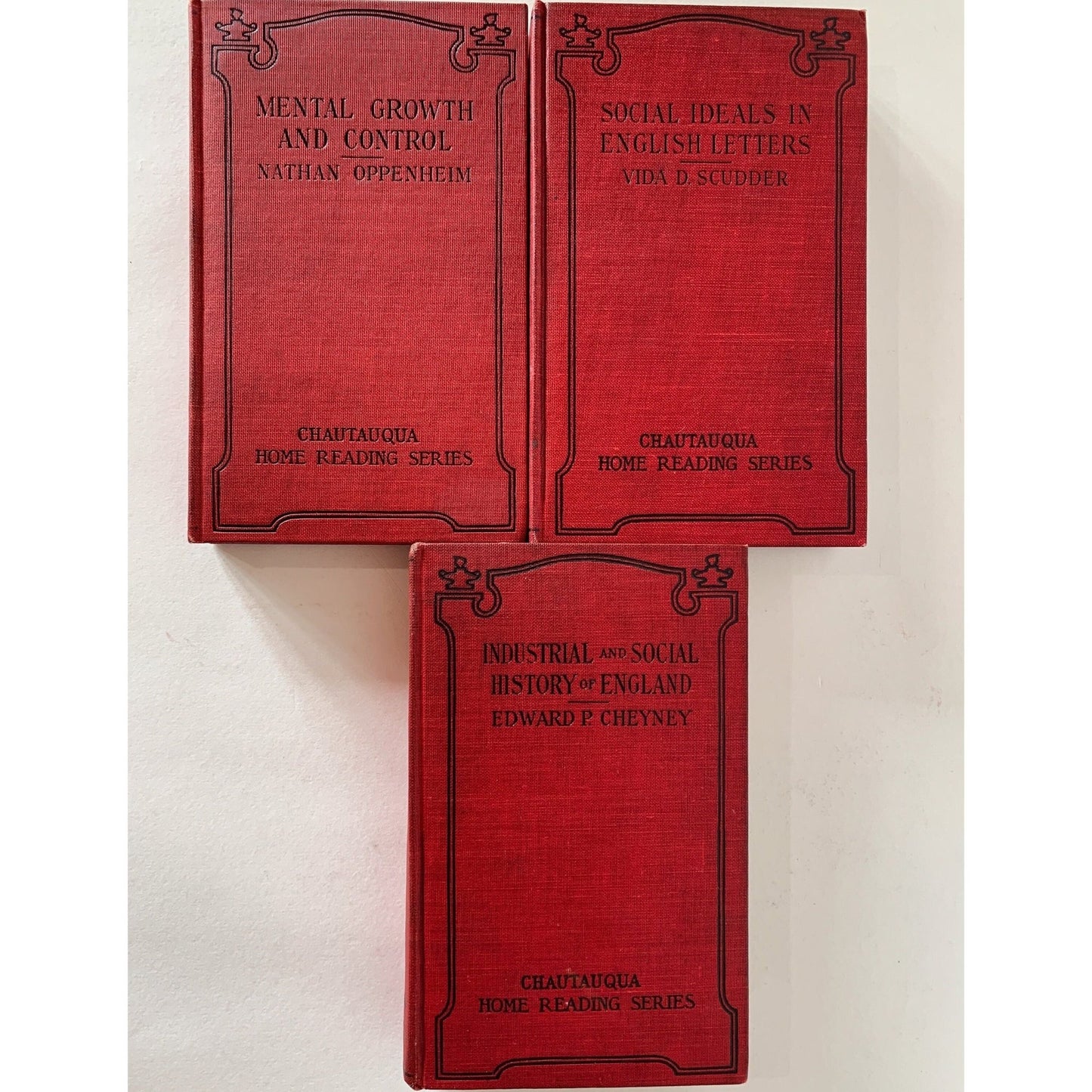 Chautaugua Home Reading Series Bundle, Small Red Decorative Book Set - Pretty Old Books