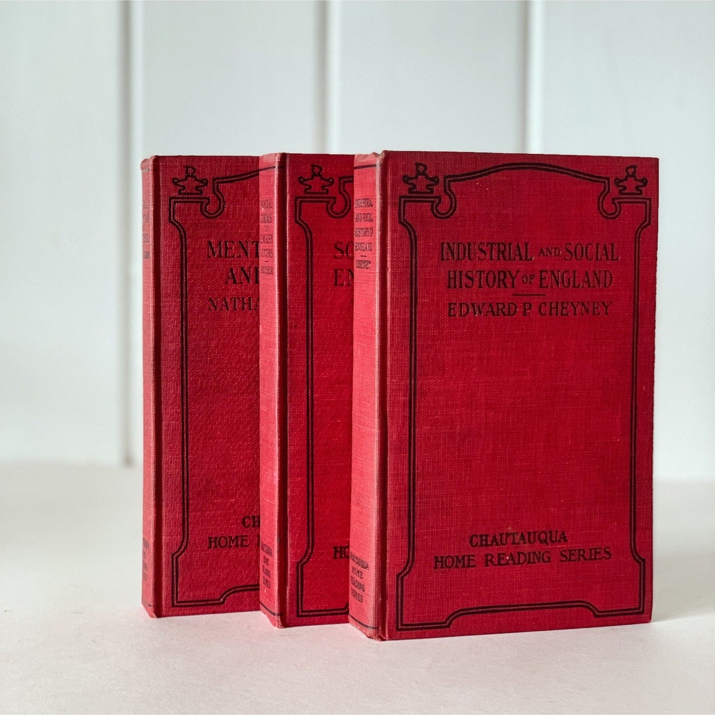 Chautaugua Home Reading Series Bundle, Small Red Decorative Book Set - Pretty Old Books