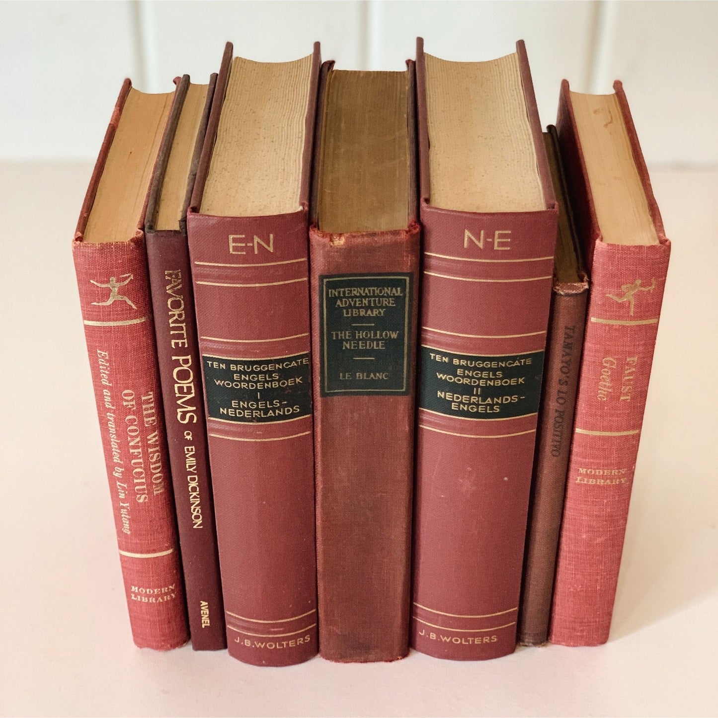 Dark Red Vintage Book Bundle, Maroon Decorative Books, Rainbow Bookshelf, Aesthetic Books - Pretty Old Books