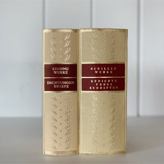 Neutral Ornate Books, German Vintage Books For Decor, Lessing, Schiller, Poetry, Philosophy
