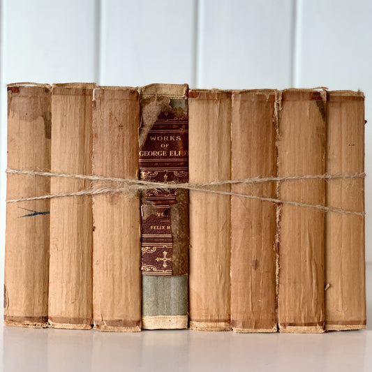 Unbound and Distressed Books for Decor - The Works of George Eliot, Nottingham Society, 8 Volume Complete Set, 1800s