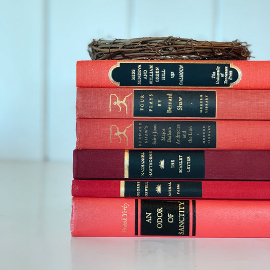 VIntage Decorative Black and Red Books for Display, Formal Room, Office Decor