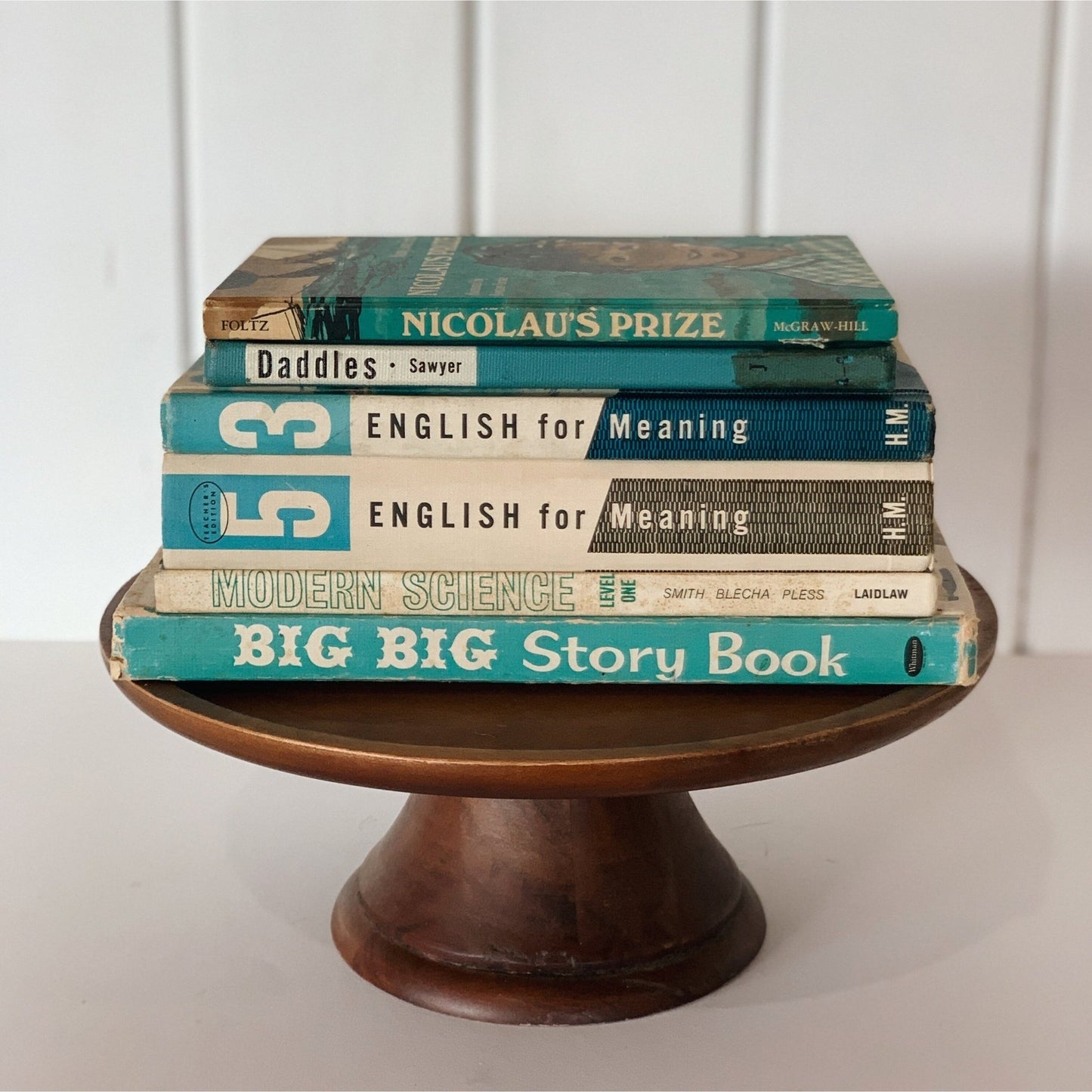 Mid - Century Turquoise and White Children's Books and School Books - Pretty Old Books