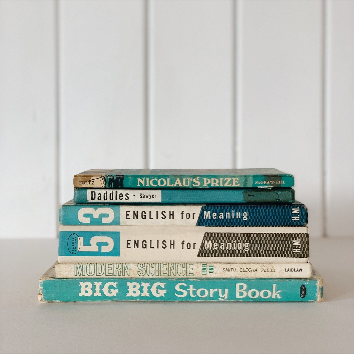 Mid - Century Turquoise and White Children's Books and School Books - Pretty Old Books
