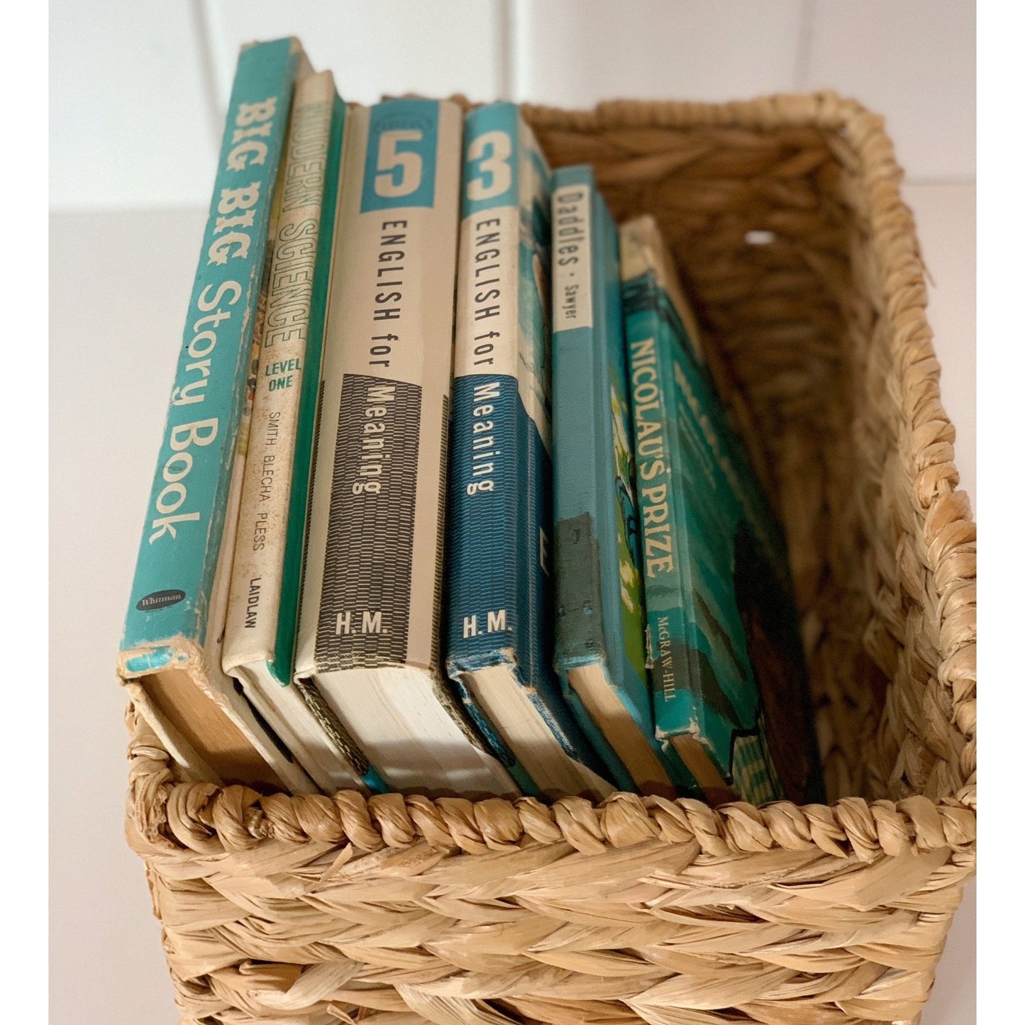 Mid - Century Turquoise and White Children's Books and School Books - Pretty Old Books