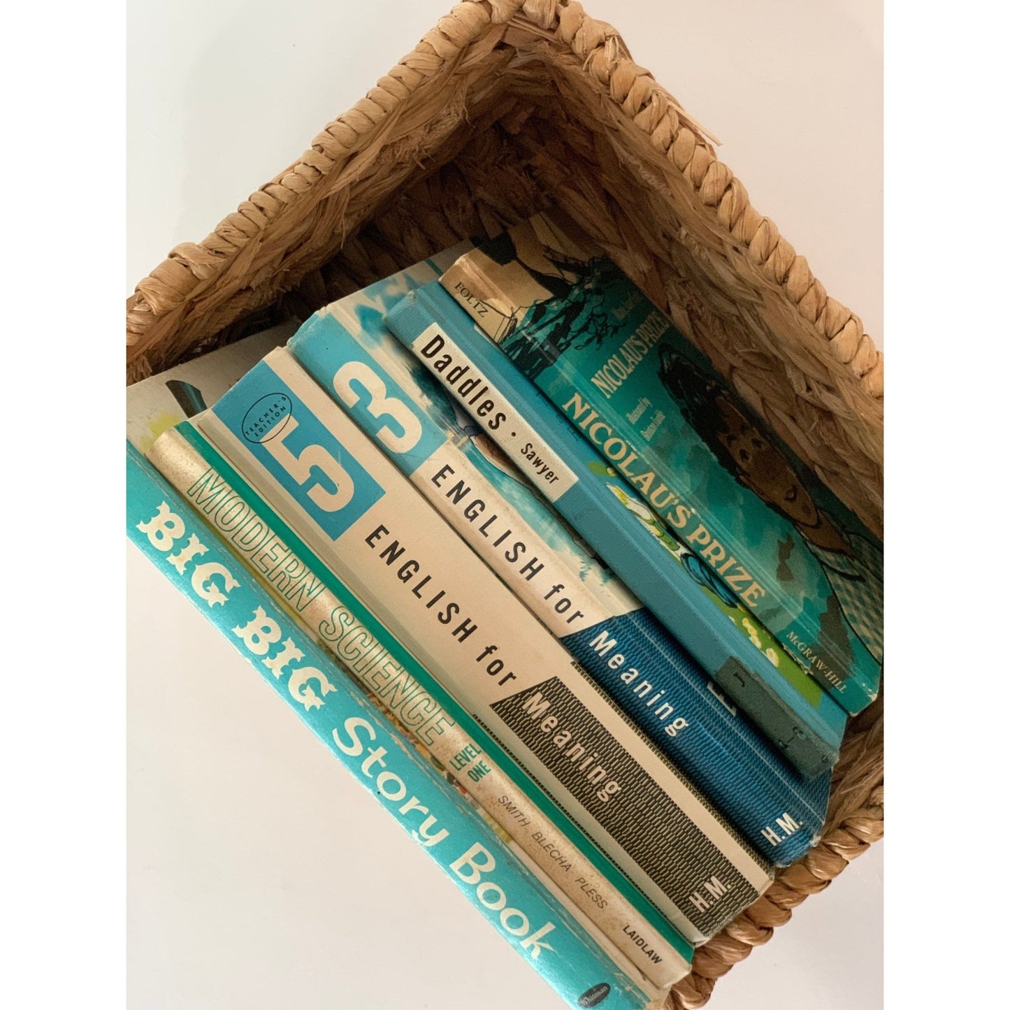 Mid - Century Turquoise and White Children's Books and School Books - Pretty Old Books