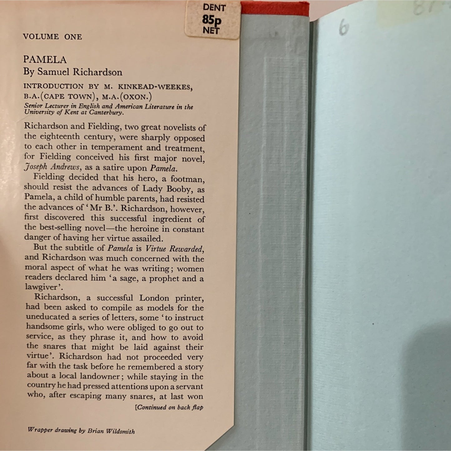 Pamela, Volume One, Hardcover - Everyman's Library 683, 1962 Hardcover - Pretty Old Books