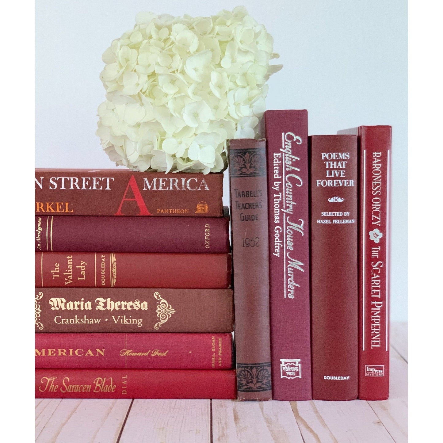 One Foot of Red Vintage Books for Shelf Styling and Staging - Pretty Old Books