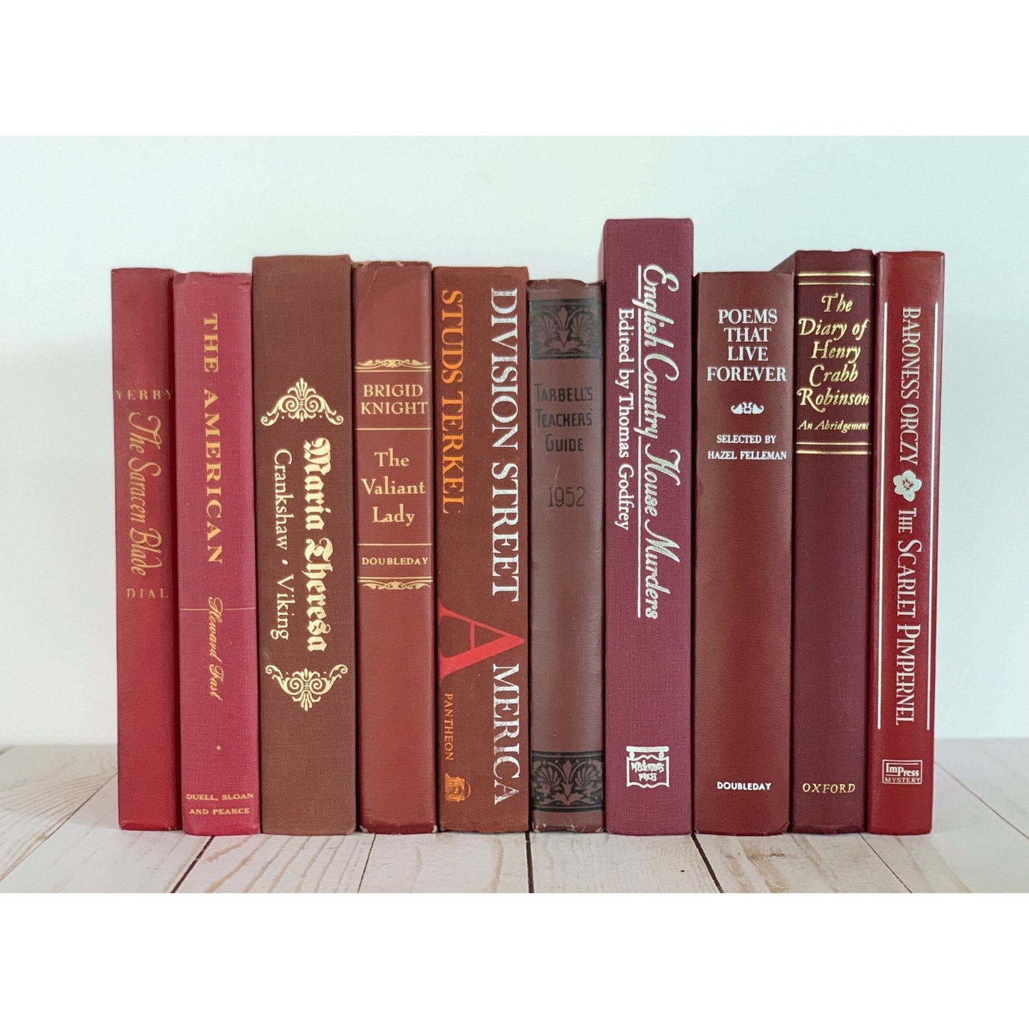 One Foot of Red Vintage Books for Shelf Styling and Staging - Pretty Old Books