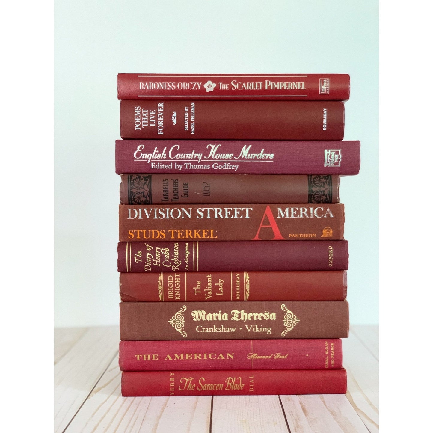 One Foot of Red Vintage Books for Shelf Styling and Staging - Pretty Old Books