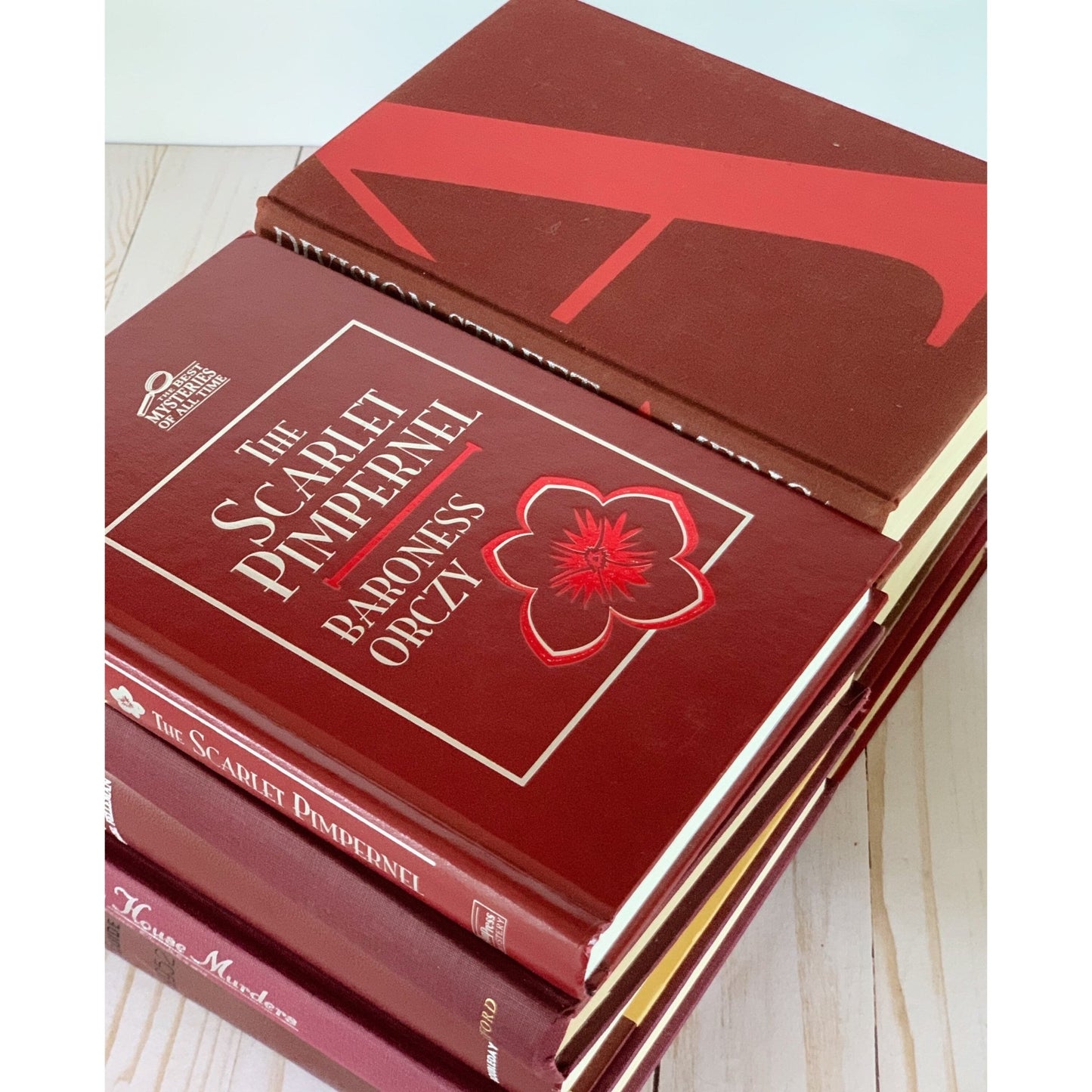 One Foot of Red Vintage Books for Shelf Styling and Staging - Pretty Old Books