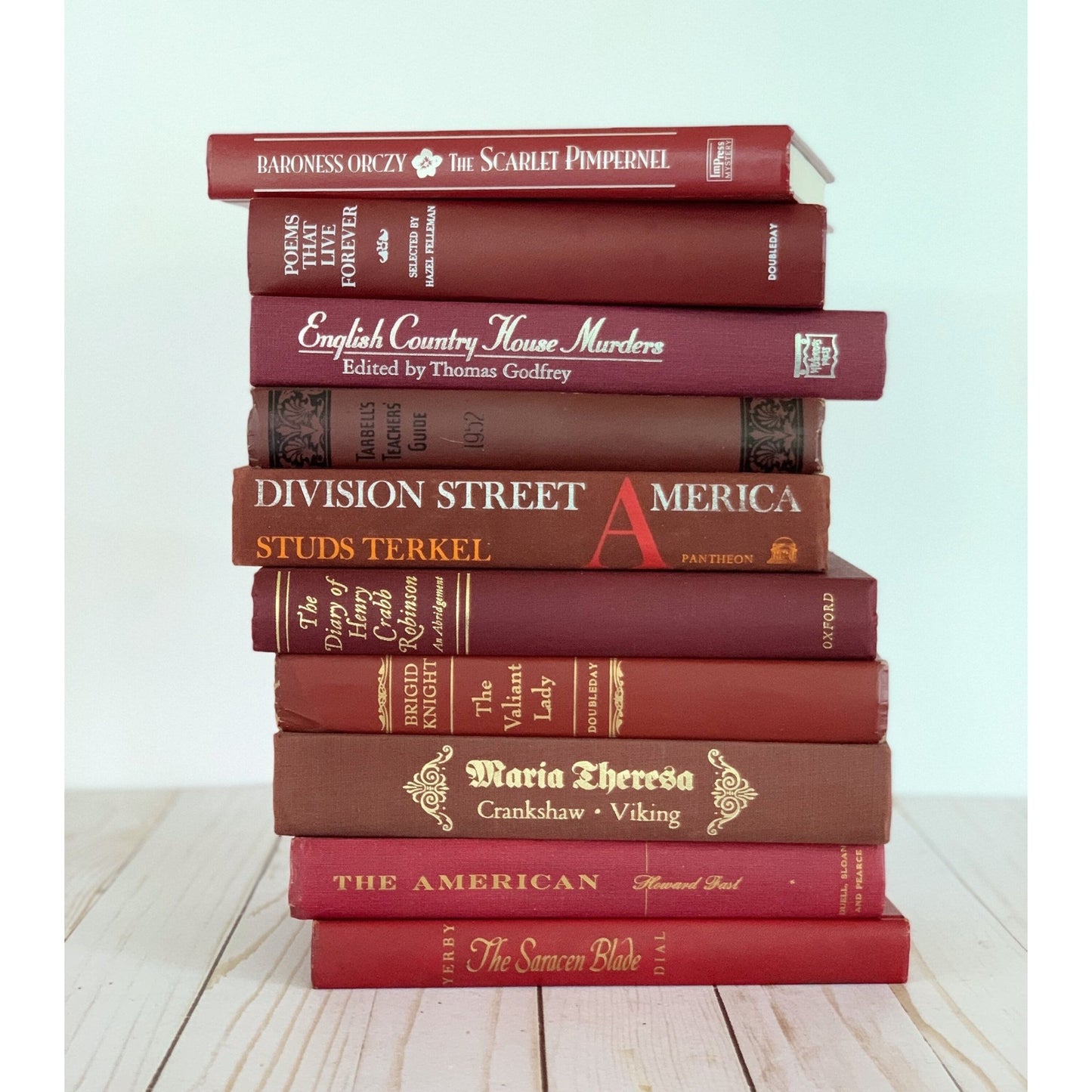 One Foot of Red Vintage Books for Shelf Styling and Staging - Pretty Old Books