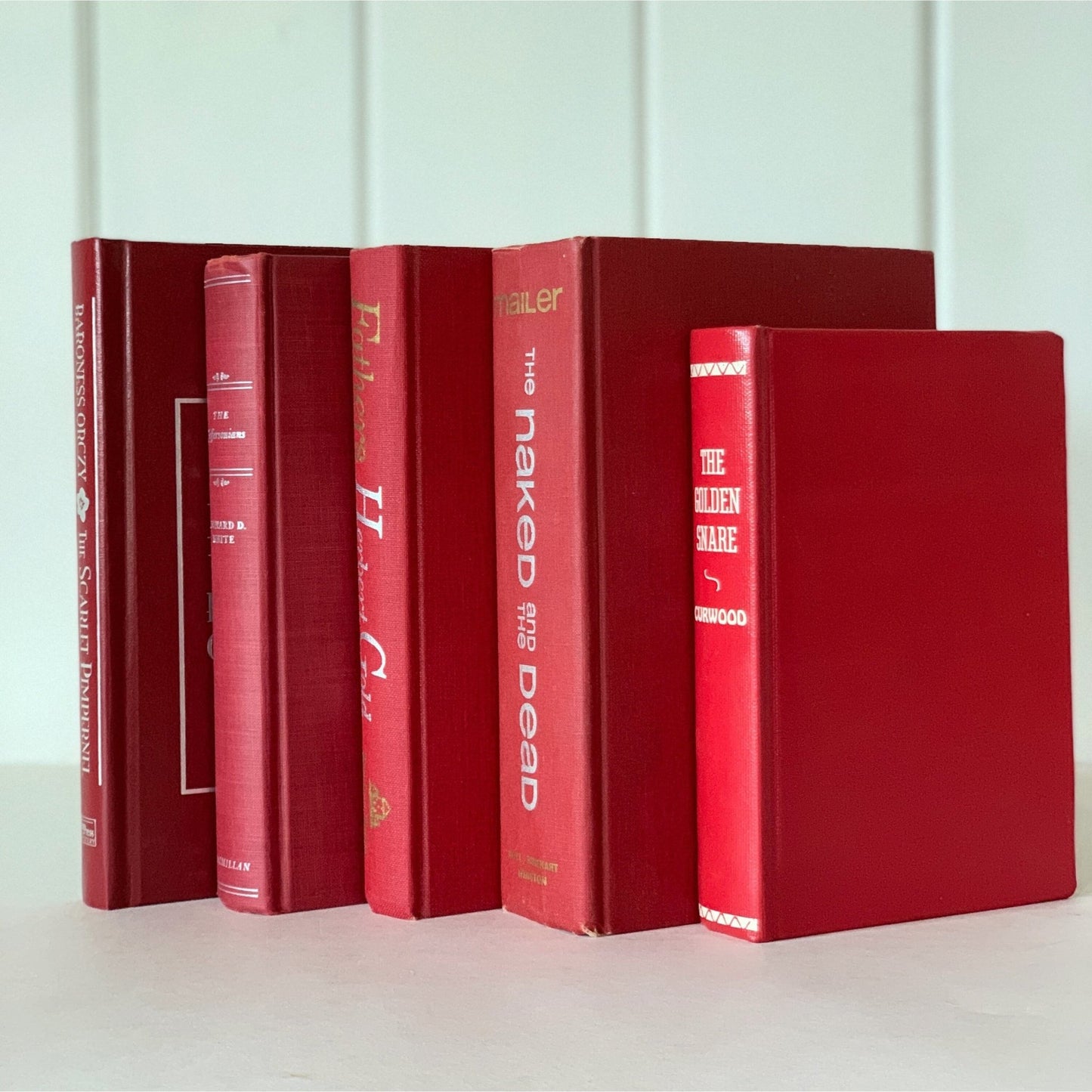 Vintage Red Book Bundle with White Lettering, Red and White Book Decor - Pretty Old Books