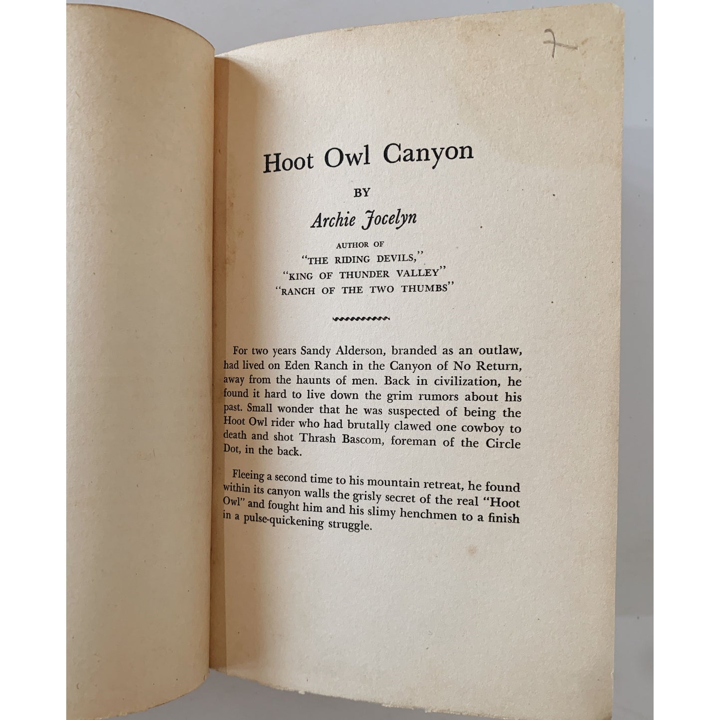 Hoot Owl Canyon, Archie Jocelyn, 1938, Hardcover