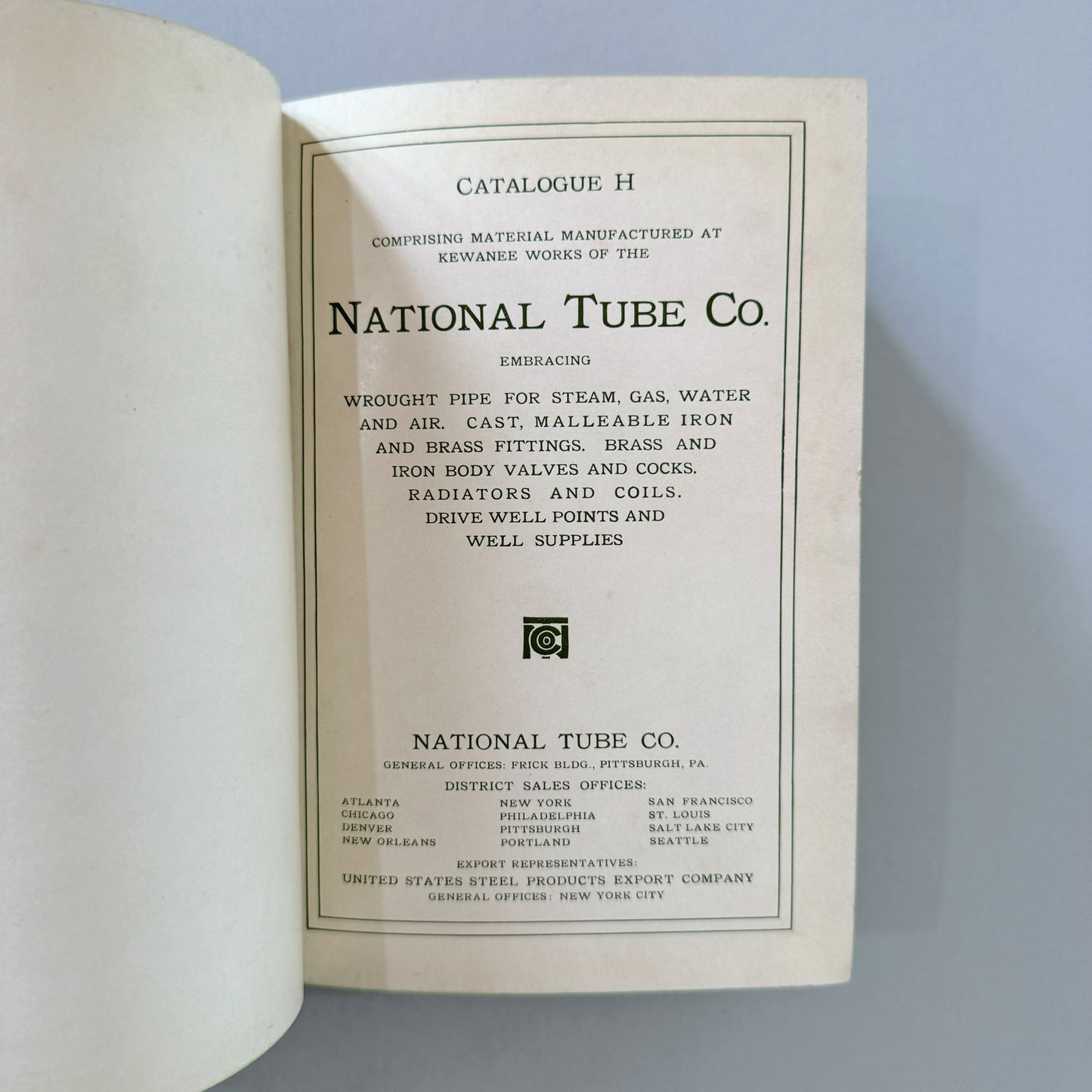 National Tube Company Catalogue H, Antique 1909 Illustrated Parts Catalog