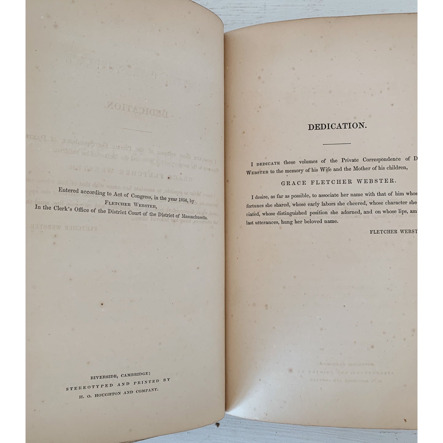 The Private Correspondence of Daniel Webster in Two Volumes, 1857, leather, Edited by Fletcher Webster