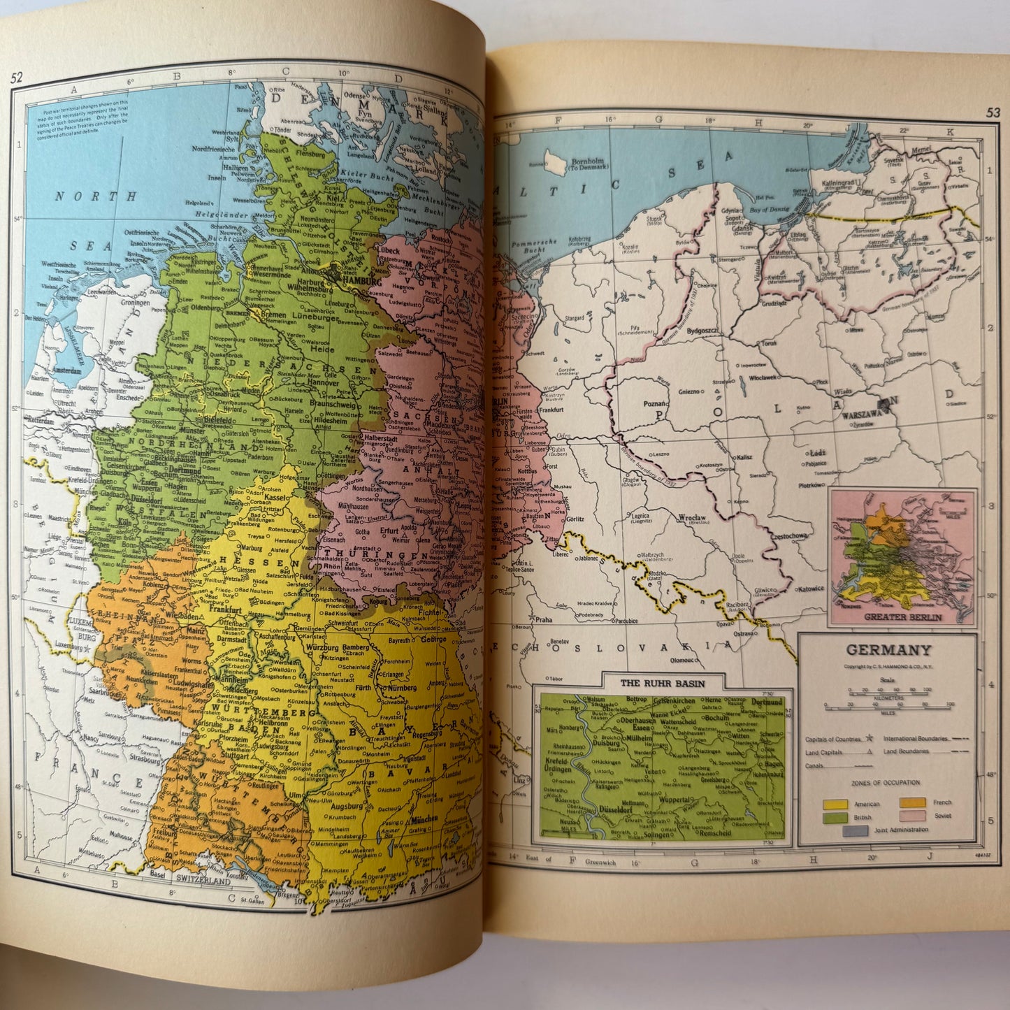 Hammond's Complete World Atlas, 1950, Hardcover with Dust Jacket, Vintage Maps