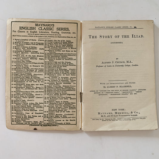 The Story of the Iliad, Alfred J. Church, Maynard's English Classic Series, 1886