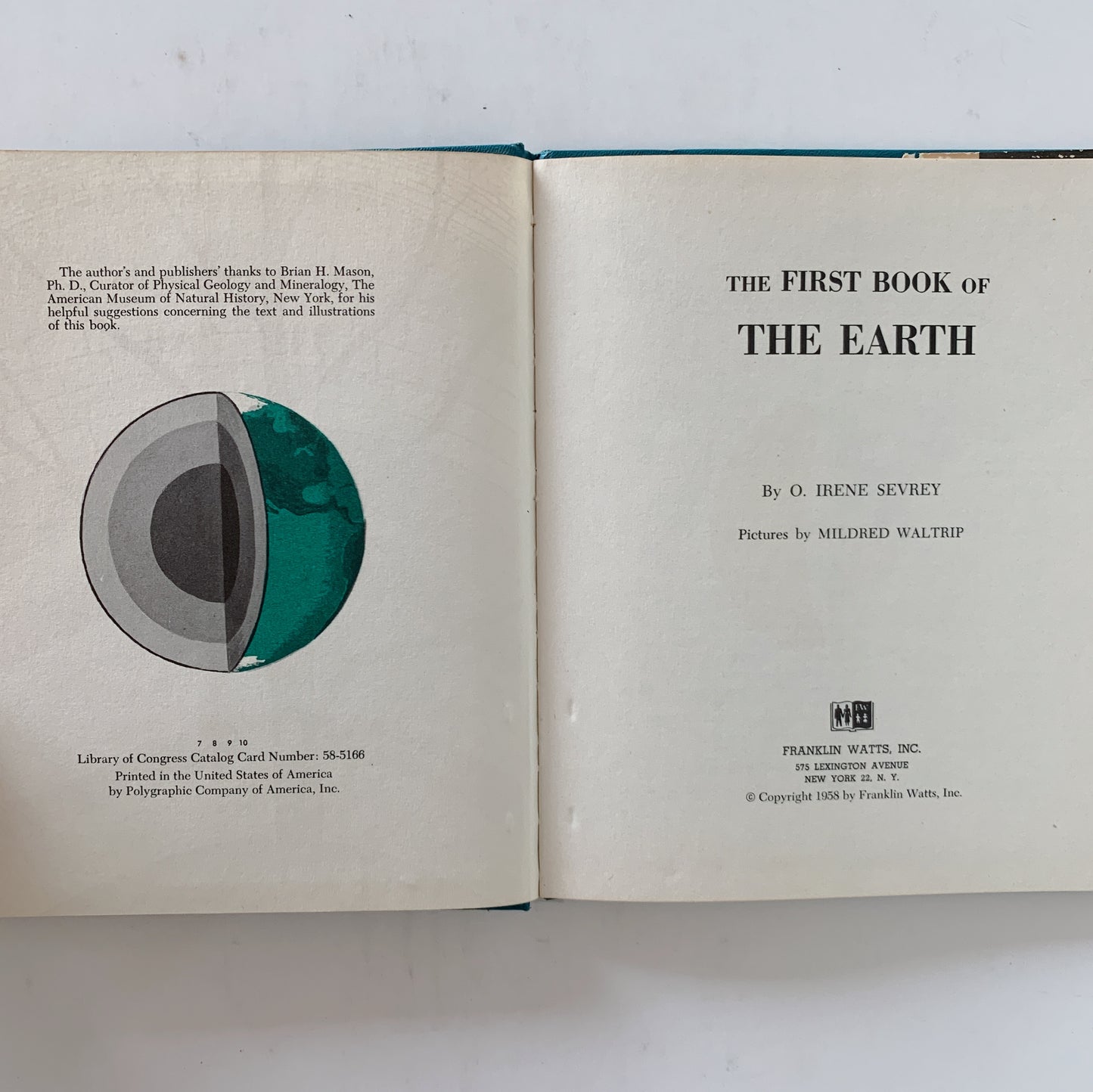 The First Book of the Earth, O. Irene Sevrey, 1958, Hardcover DJ