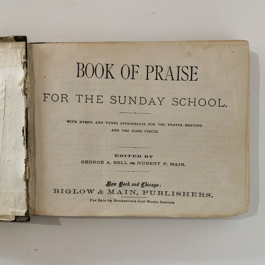 Book of Praise for the Sunday School, Hymns and Tunes For the Prayer Meeting and Home Circle, 1876