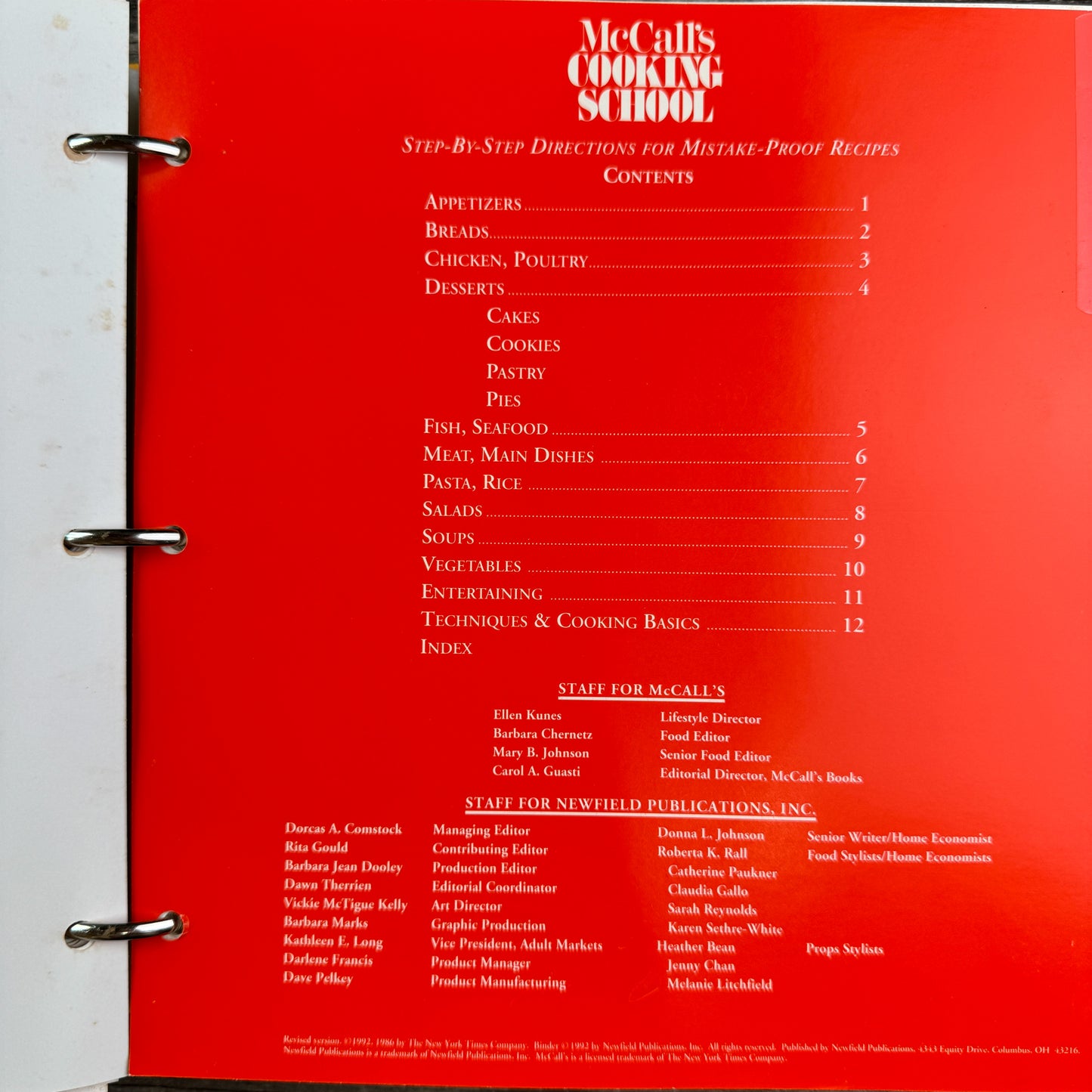 McCall’s Cooking School, Large Binder Book, 1992