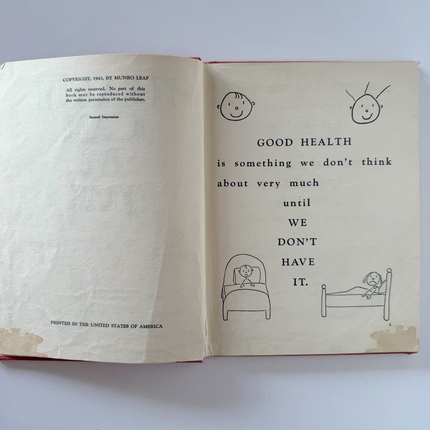 Health Can Be Fun, 1943 Munro Leaf Picture Book on Healthy Food, Exercise, Posture, Sleep, Etc