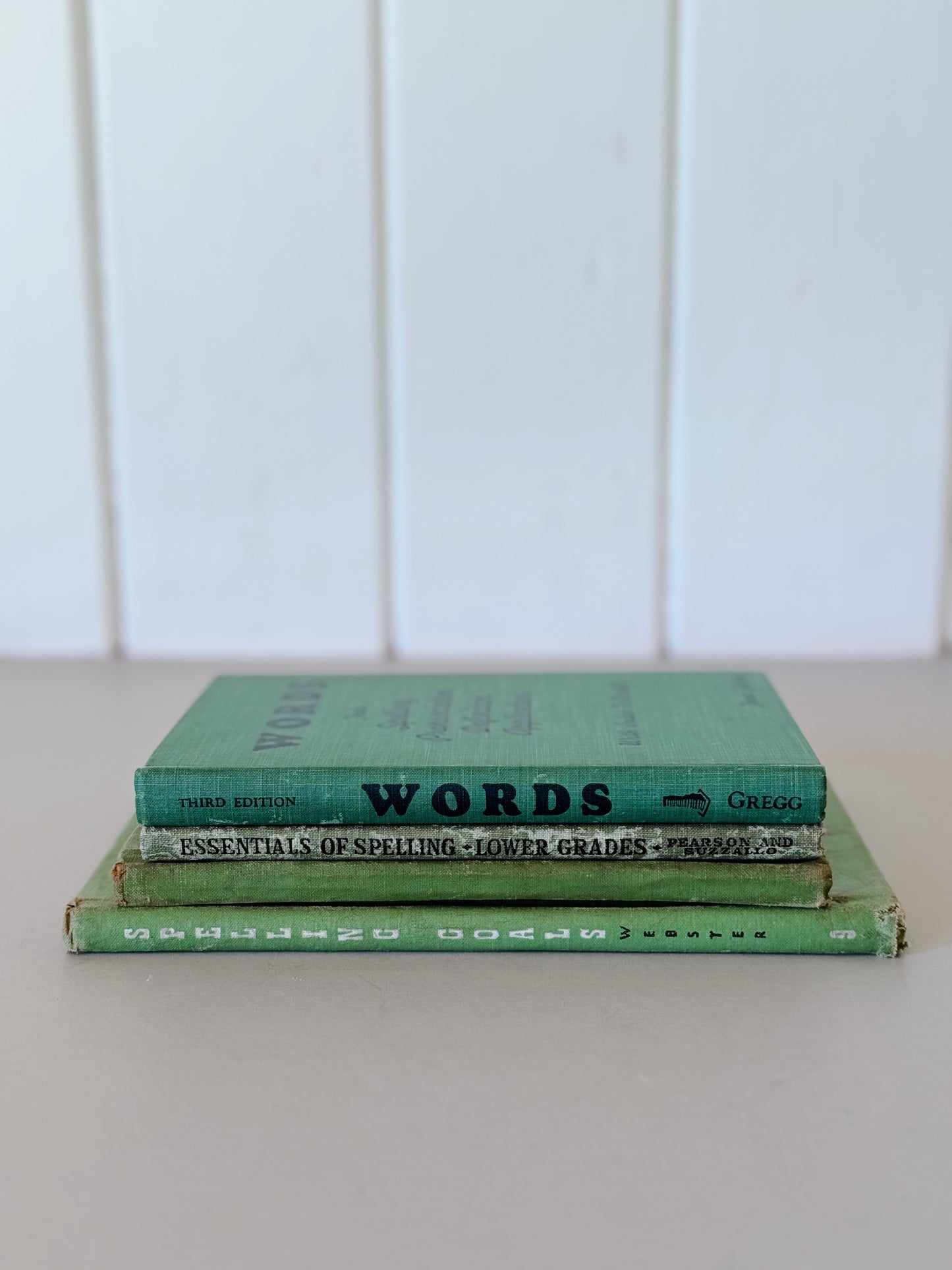 Green Antique and Vintage Spelling School Books, Shabby Book Set