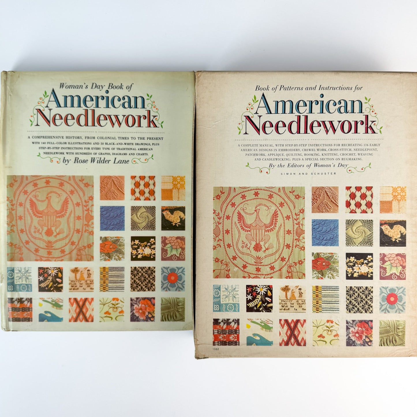 1963 Woman’s Day American Needlework Set, Rose Wilder Lane Book + Boxed Pattern Manual - Pretty Old Books
